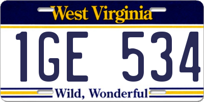 WV license plate 1GE534