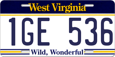 WV license plate 1GE536