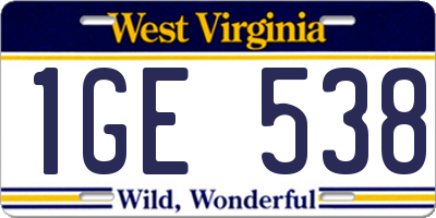 WV license plate 1GE538