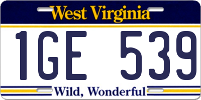 WV license plate 1GE539