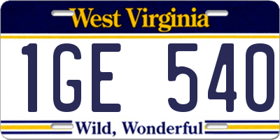 WV license plate 1GE540