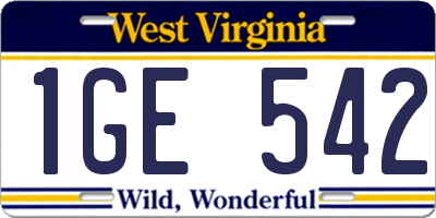 WV license plate 1GE542