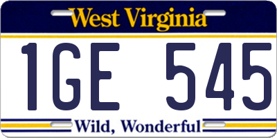 WV license plate 1GE545