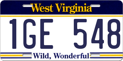 WV license plate 1GE548