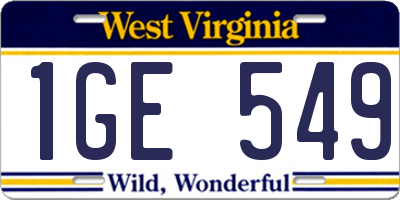 WV license plate 1GE549