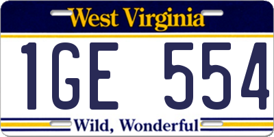 WV license plate 1GE554