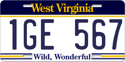 WV license plate 1GE567