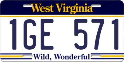 WV license plate 1GE571