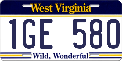 WV license plate 1GE580