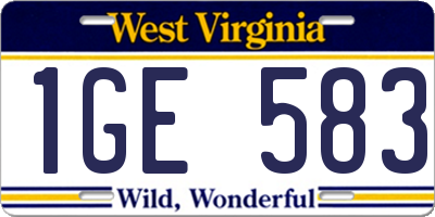 WV license plate 1GE583
