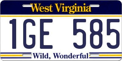 WV license plate 1GE585