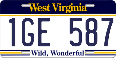 WV license plate 1GE587
