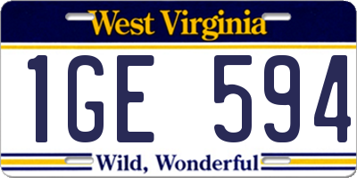 WV license plate 1GE594