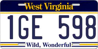 WV license plate 1GE598