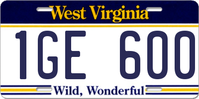 WV license plate 1GE600