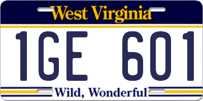 WV license plate 1GE601