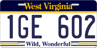 WV license plate 1GE602