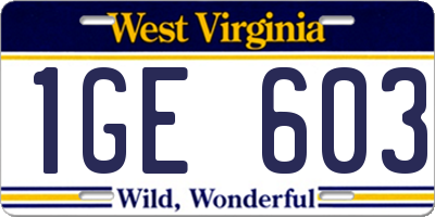 WV license plate 1GE603