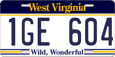 WV license plate 1GE604