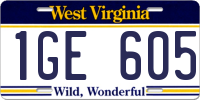 WV license plate 1GE605