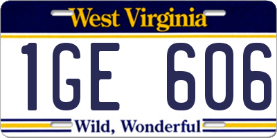 WV license plate 1GE606