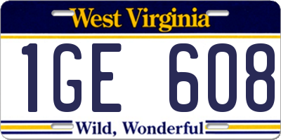 WV license plate 1GE608