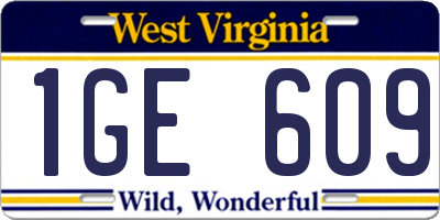 WV license plate 1GE609