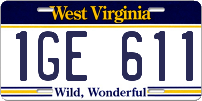 WV license plate 1GE611