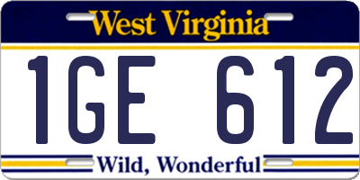 WV license plate 1GE612