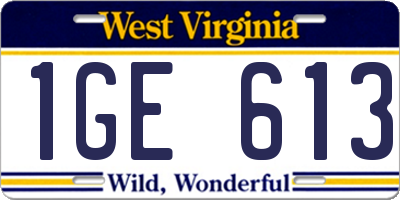 WV license plate 1GE613