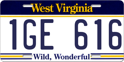 WV license plate 1GE616
