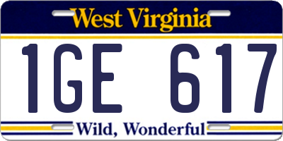 WV license plate 1GE617