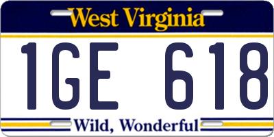 WV license plate 1GE618