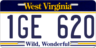 WV license plate 1GE620