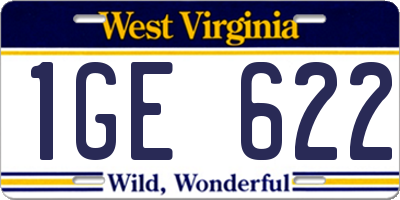 WV license plate 1GE622