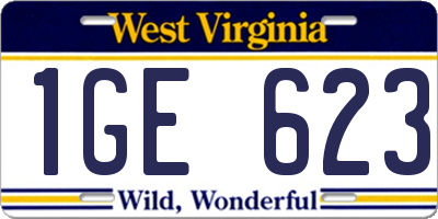 WV license plate 1GE623