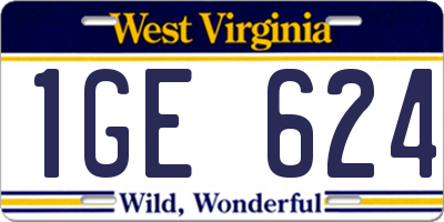 WV license plate 1GE624