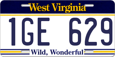 WV license plate 1GE629