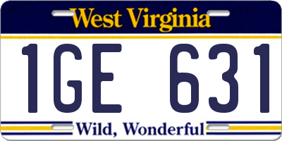 WV license plate 1GE631