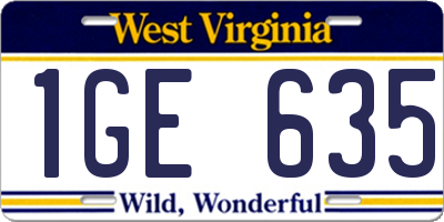 WV license plate 1GE635