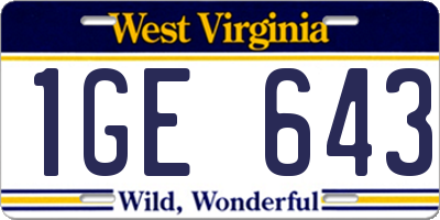 WV license plate 1GE643