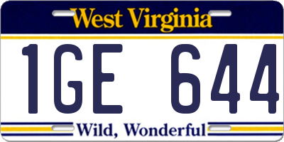 WV license plate 1GE644
