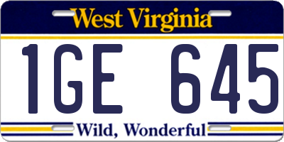 WV license plate 1GE645