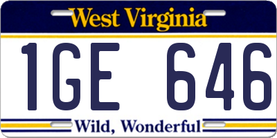 WV license plate 1GE646