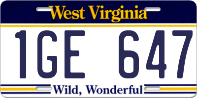 WV license plate 1GE647