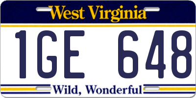 WV license plate 1GE648