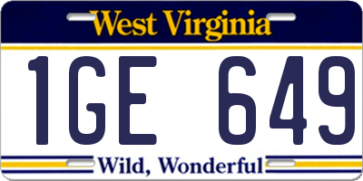 WV license plate 1GE649