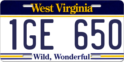 WV license plate 1GE650