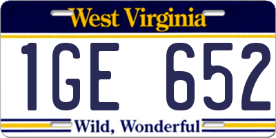 WV license plate 1GE652