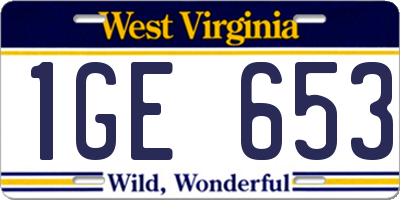 WV license plate 1GE653